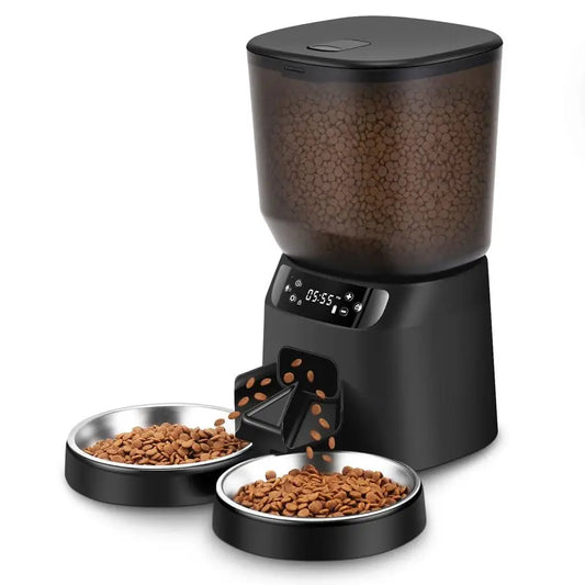 Cat Feeders for Two Cats, 5L 20 Cups Double Automatic Food Dispenser with 2 Stainless Bowls, Timer Setting 20 Portions