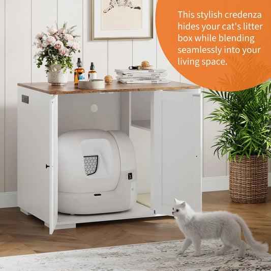 Cat Litter Enclosure For Litter Robot 3/4 Automatic Litter Box Dog-Proof Shelf Power Outlet  Easy Assembly