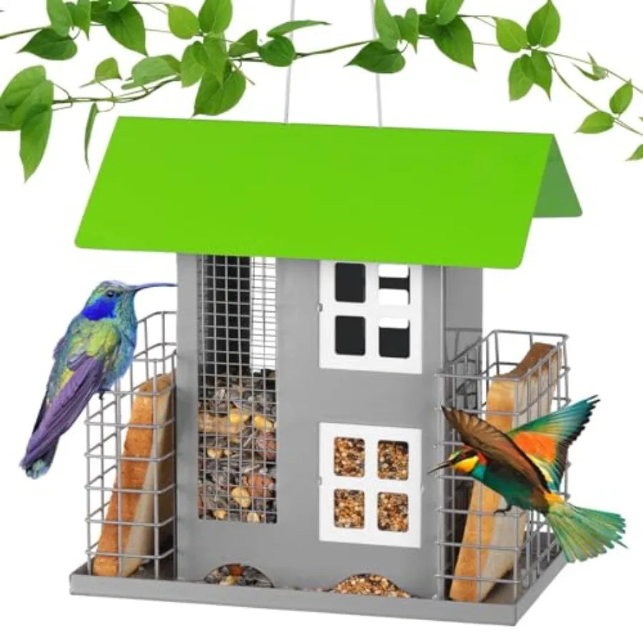 【Spot goods】Metal Bird Feeders for Outdoors | Wild Bird Feed with 2 Suet Cage | Squirrel Proof Hanging Feeder Large Capacity