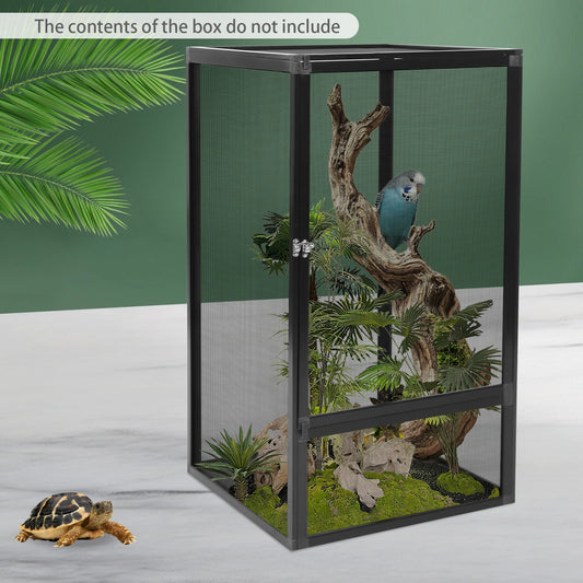 Micro Habitat Terrarium Enclosure, Rectangular Freestanding Reptile Feeding Box Pet Net Box Black 20kg