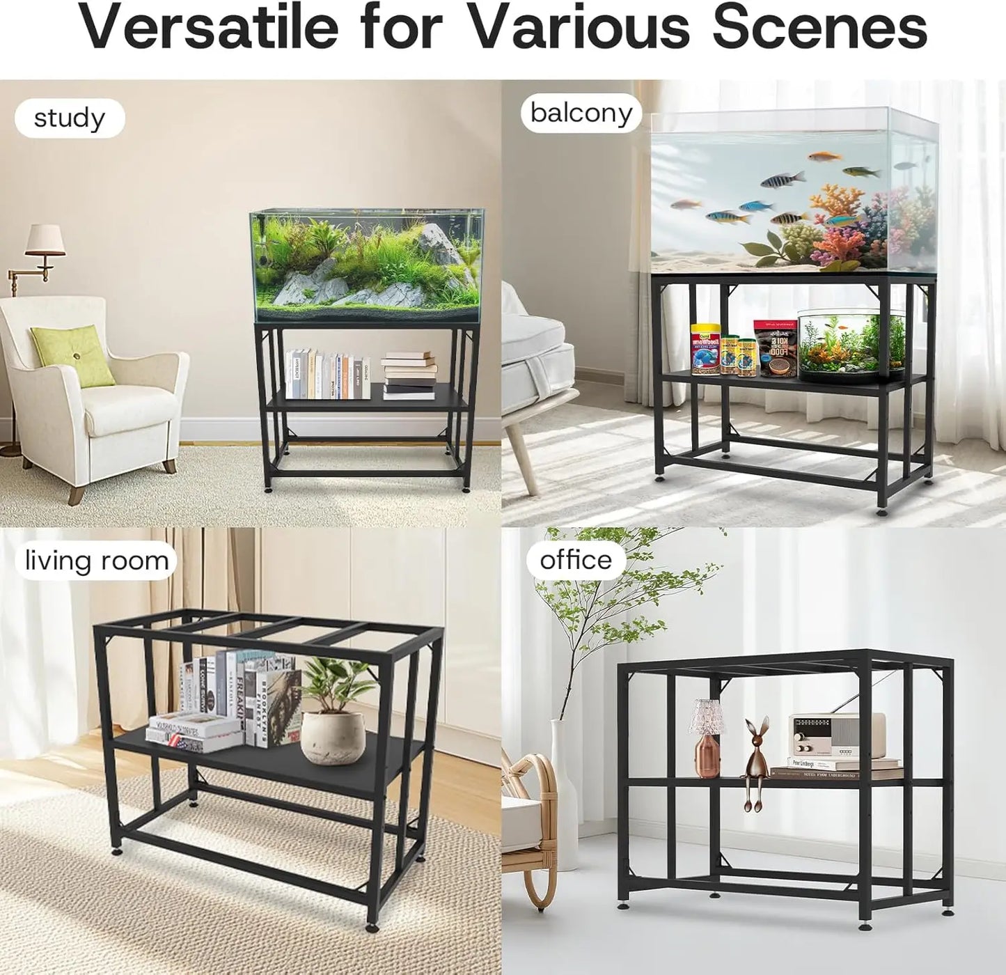 40 Gallon Heavy Duty Metal Aquarium Stand with 2-Tier Storage, 660LBS Capacity for Fish & Reptile Tanks (Black)