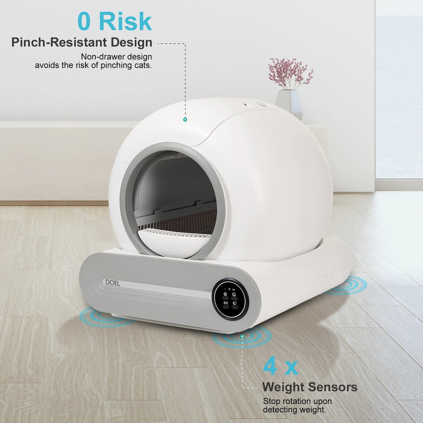 DOEL Self Cleaning Cat Litter Box 65L Automatic w/ Trash Bag & Litter Mat Smart Cat Toilet App Control 2.4G WiFi