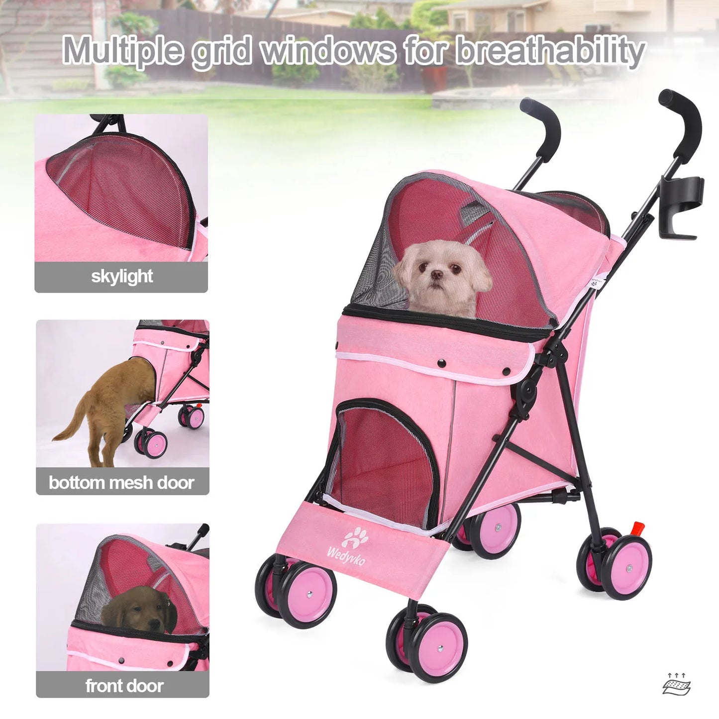 4 Wheels Stroller Rotate with Brakes for Dogs/Cats Travel