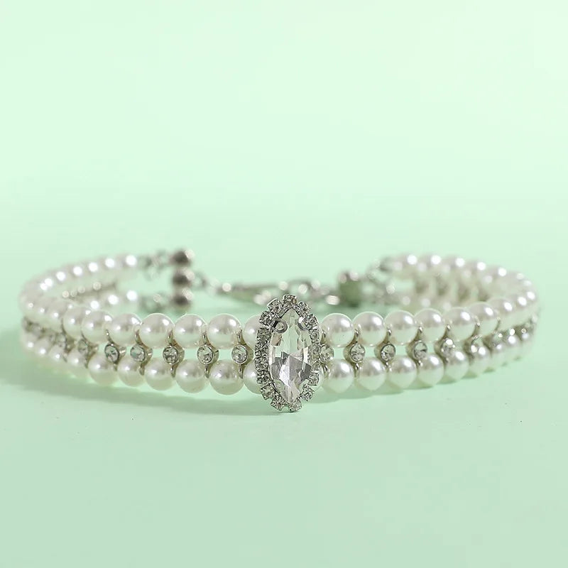 Luxury Cat Puppy Pearl Necklace Rhinestone Collar for Cats Small and Dogs