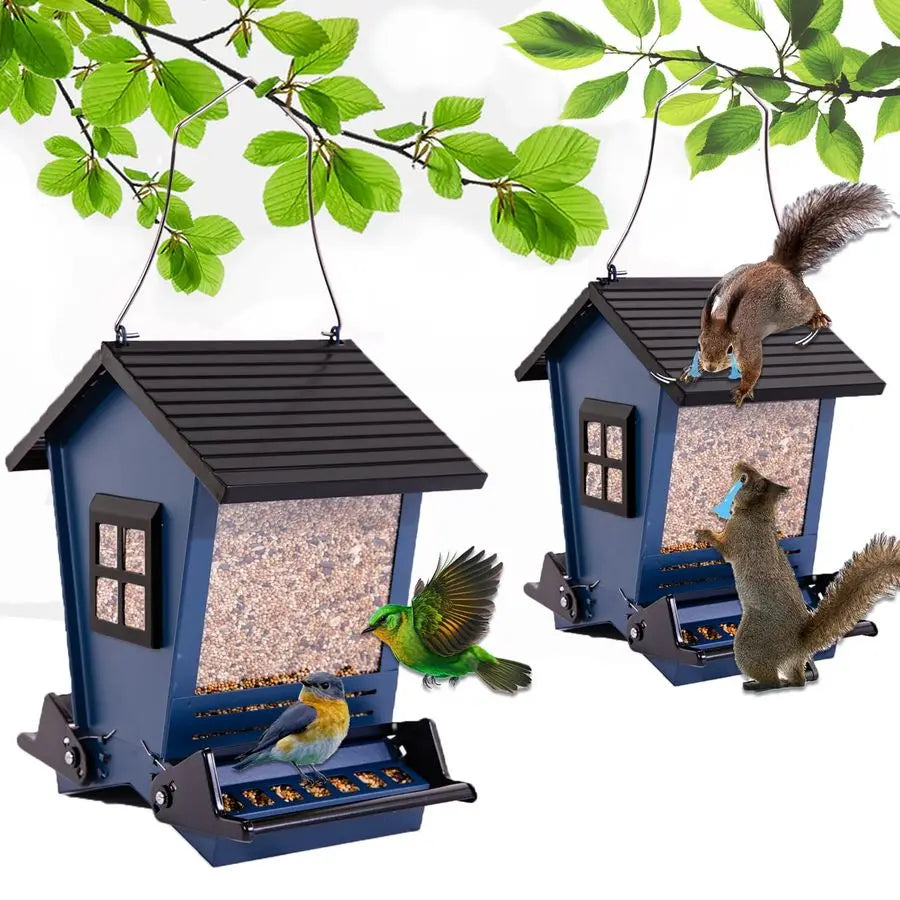 Squirrel Proof Metal Hanging for Outdoor Wild Bird Feeder, with Bilateral Weight Activated Perches, Large Feeder