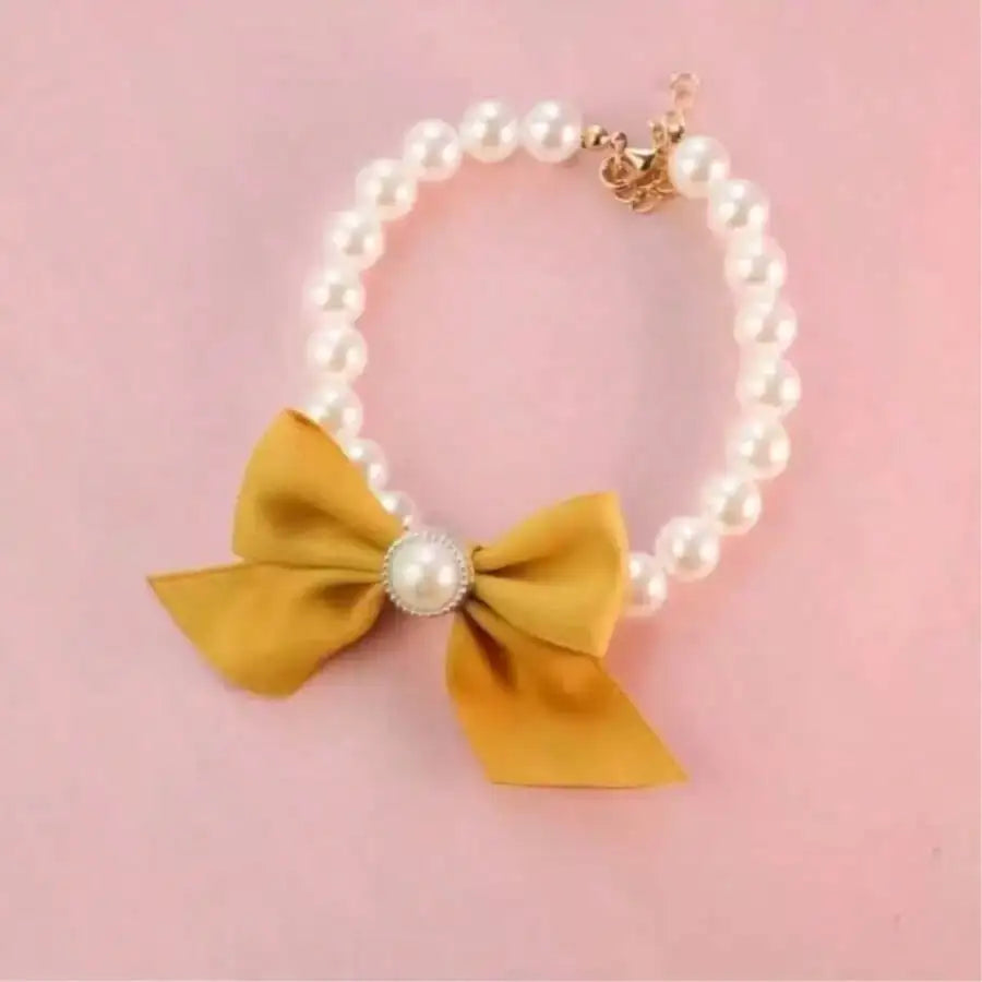 1pc Pet Cat Pearl Necklace, Cute Pearl Bow Tie Collar,Suitable For Small/Medium Dogs And Cats, Pet Christmas Decorative Necklace