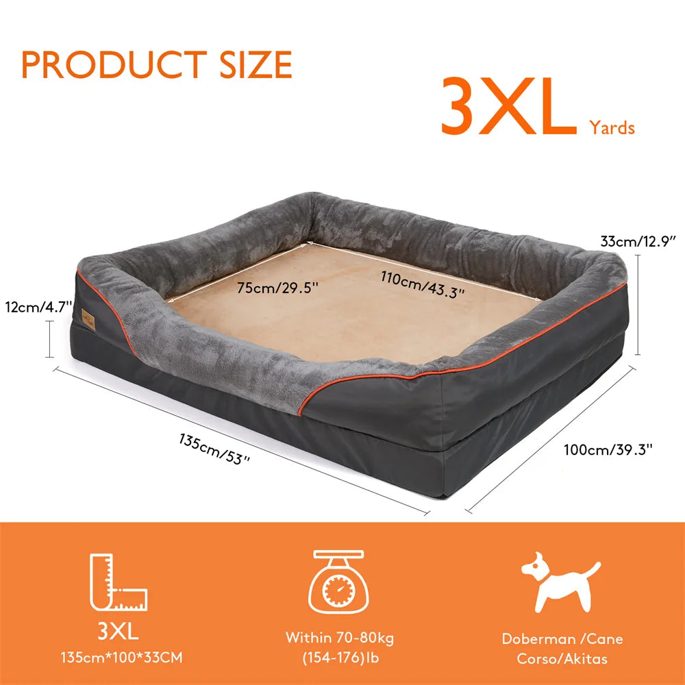 Jumbo Large Orthopedic Dog Bed Memory Foam | Waterproof Elevated Cushion Warm Puppy Bolster Couch Removable Cover