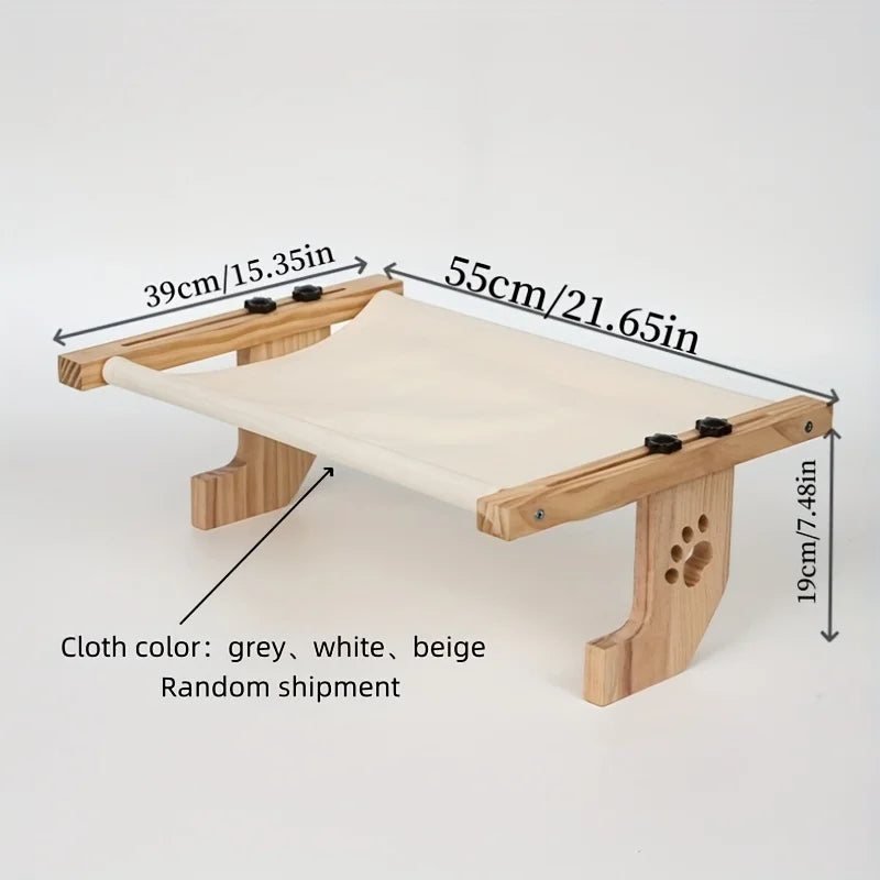 Cat window sill hammock, suitable for indoor cats, wooden and metal frame, easy to adjust window cat bed
