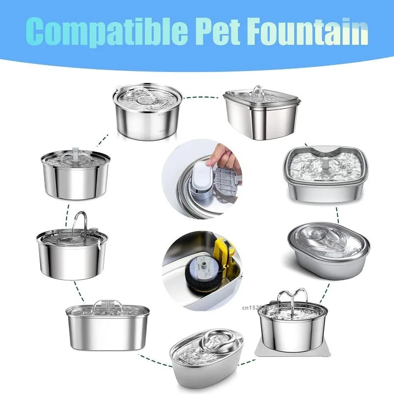 Set of 6/12 Water Fountain Activated Carbon Replacement  Filter For Cat/Dog Water Fountain Stainless Steel Dispenser Feeders