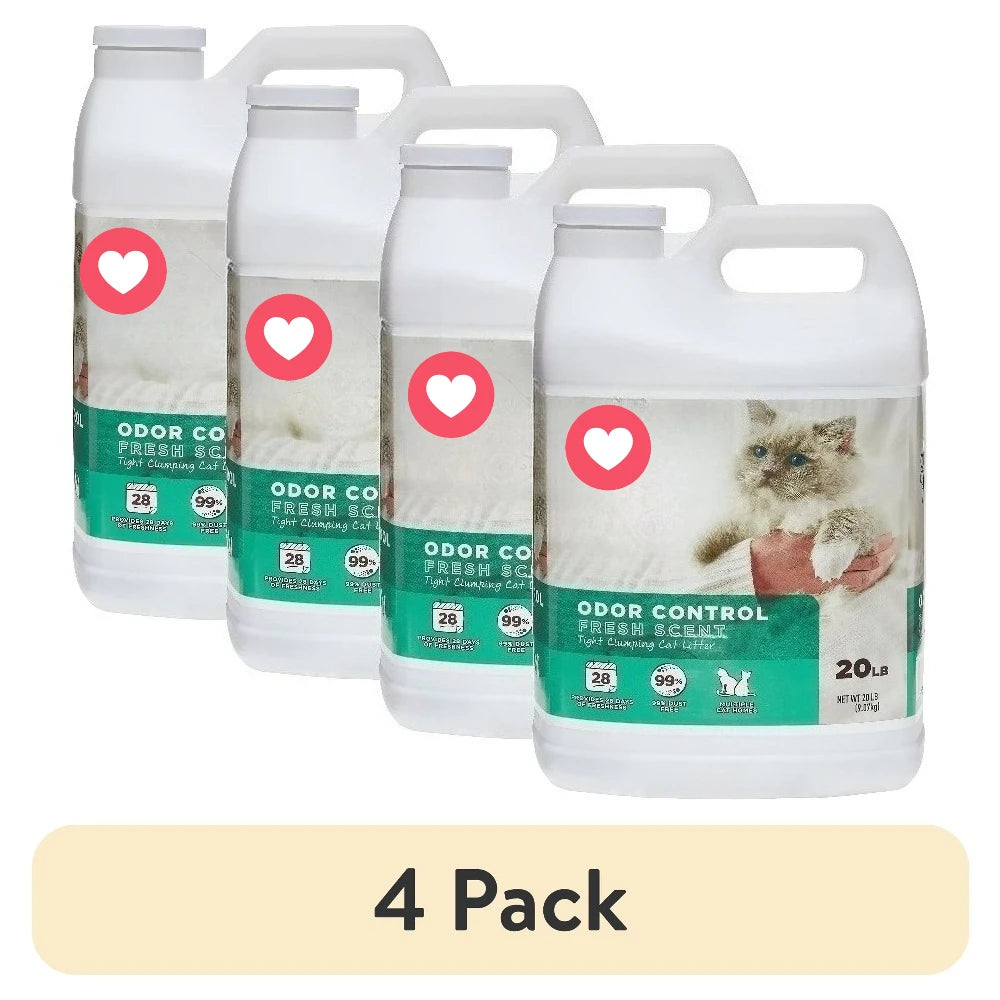4 Pack Clumping Cat Litter Fresh Scent 20 lbs Jug | Heavy Duty Unscented Odor Control |  Multi Cat Strong Clump Bentonite