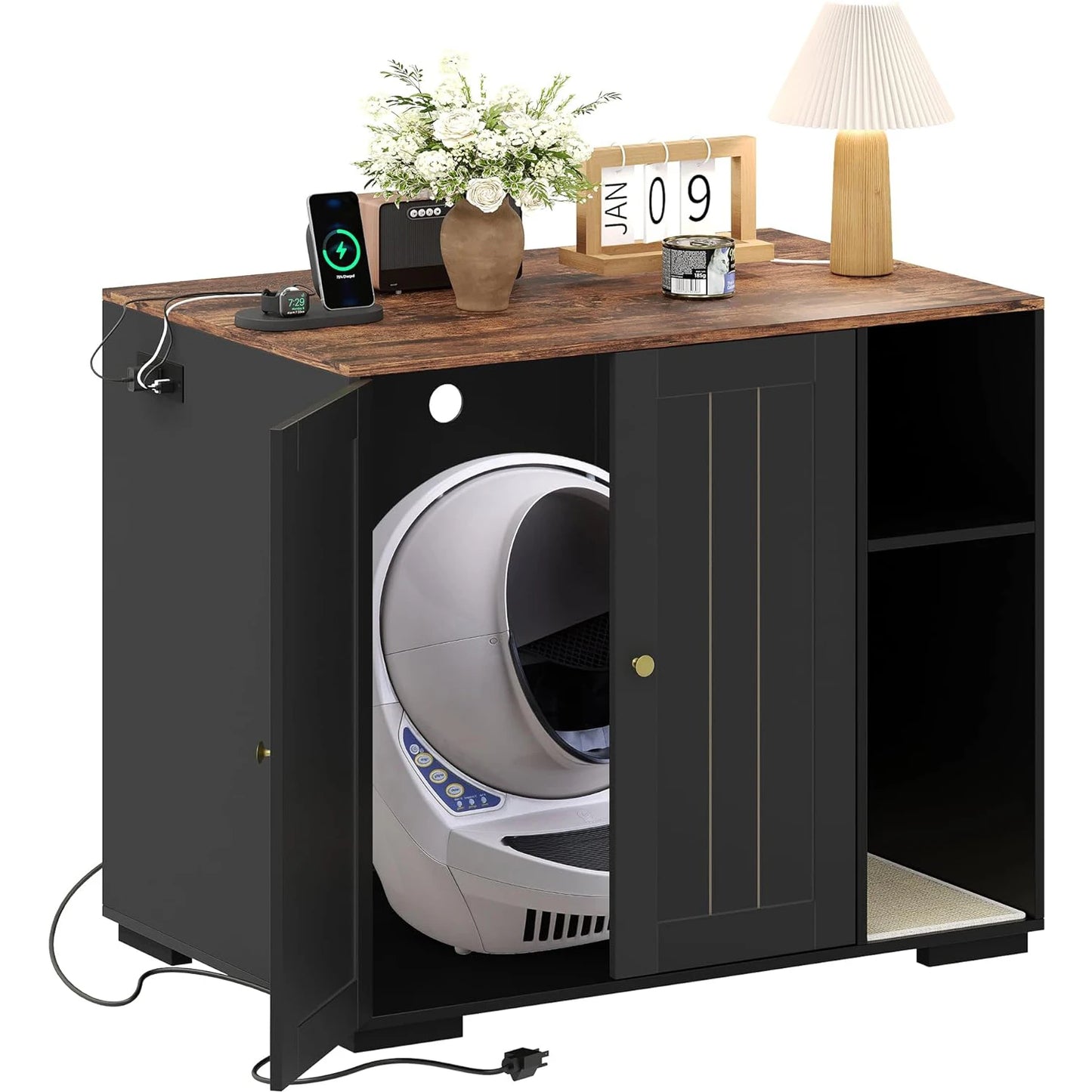 Cat Litter Enclosure For Litter Robot 3/4 Automatic Litter Box Dog-Proof Shelf Power Outlet  Easy Assembly