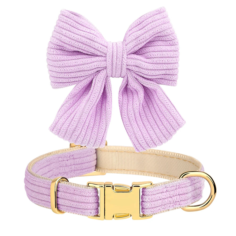 Dog Collar Leash Set Cute Bowknot |  Soft Velvet Pet Necklace Leashes  For Small Medium Dogs
