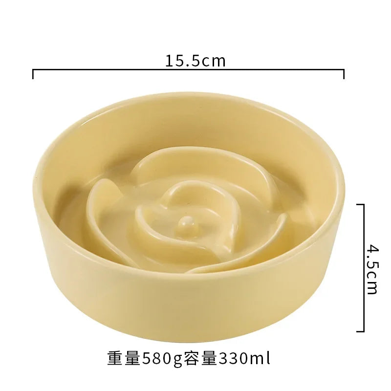 Ceramic Cat Dog Bowl, Ideal for Small and Medium-Sized Dogs, Slow Feeder Anti-Choking