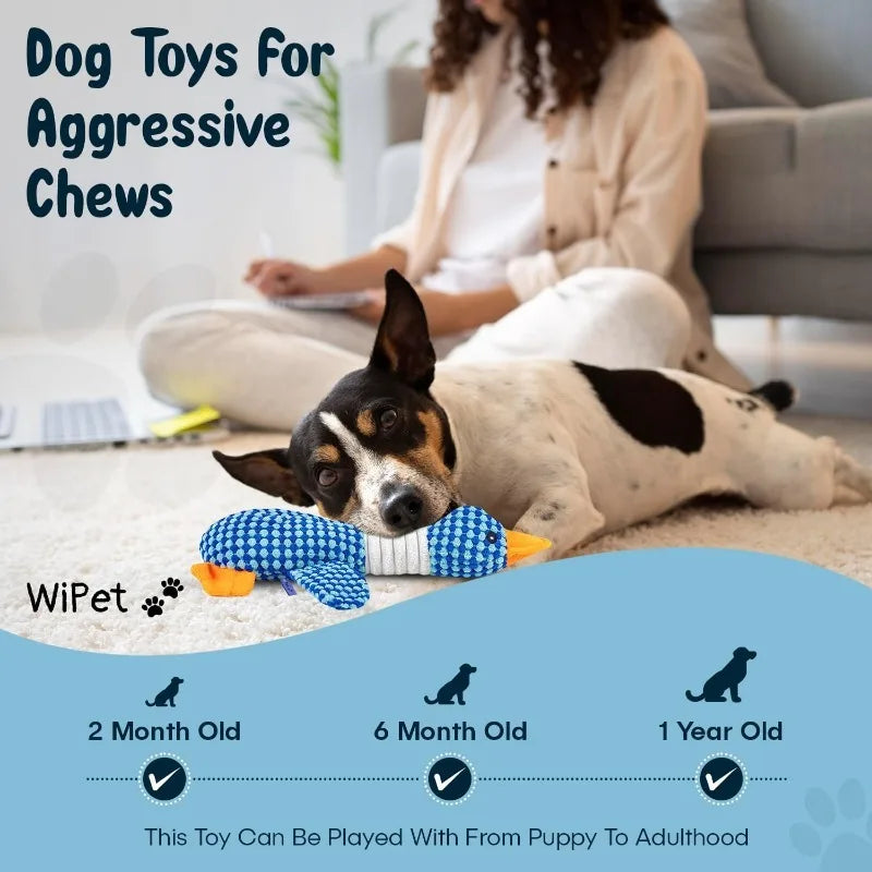 Indestructible Cat/Dog Toys for Aggressive Chewers | Squeaky Interactive Plush Duck Toy