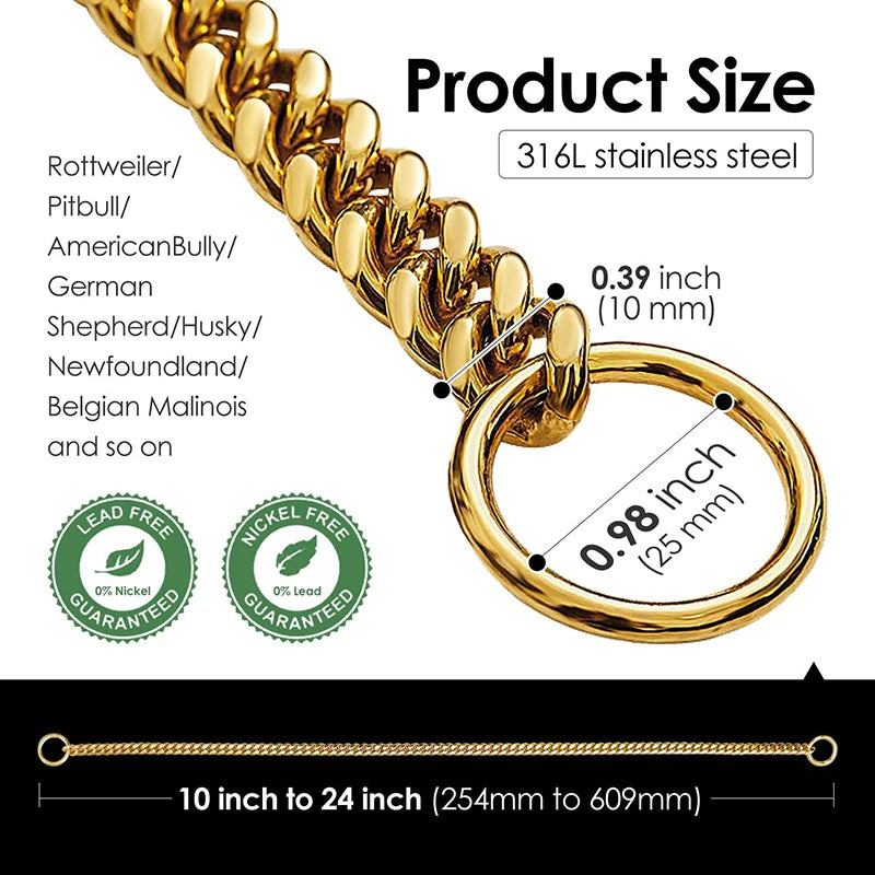 Stainless Chain Large Collar  Dogs Medium | Small Steel Gold  link for  Walking/Training