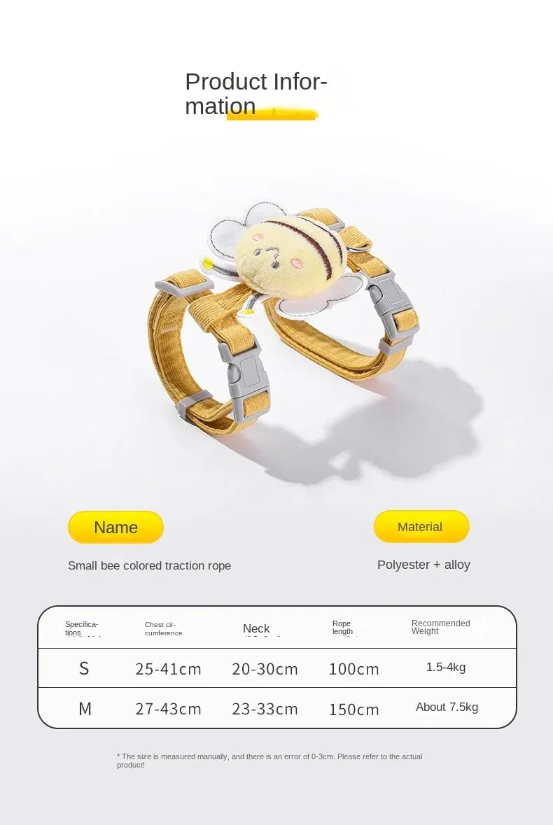 Cat Harness Leash Collar Set |  Adjustable Cartoon Bee Double Layer Dog Harness for Small Medium Cat Leash Outdoor Walking