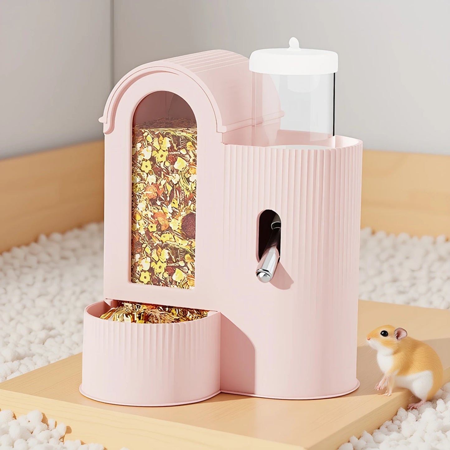2-in-1 Automatic Food Bowl Large Capacity Hamster Feeder  No Drip for Hamster, Guinea Pig, Rat and Small Animals