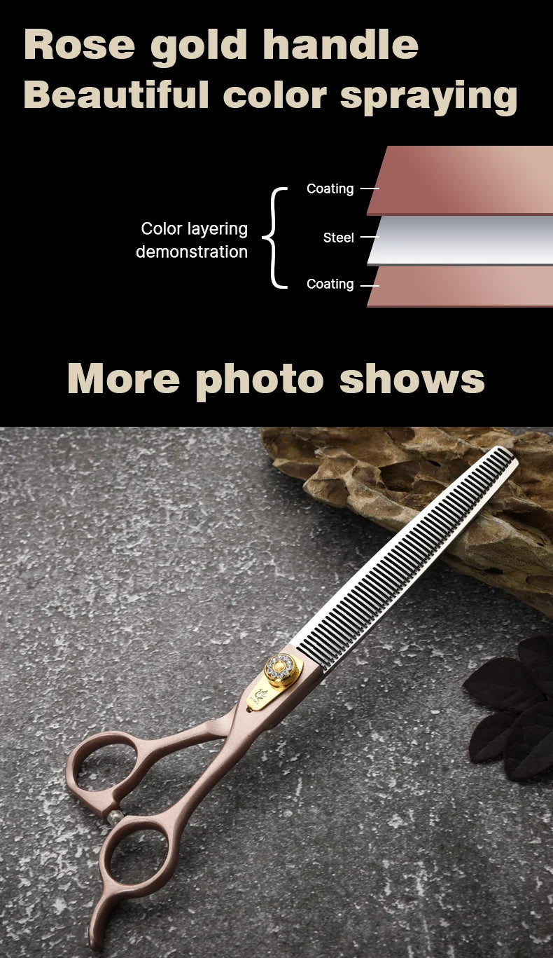 Fenice High-grade 7.5inch JP440C Steel Specials pet grooming thinner scissors Thinning rate 35%