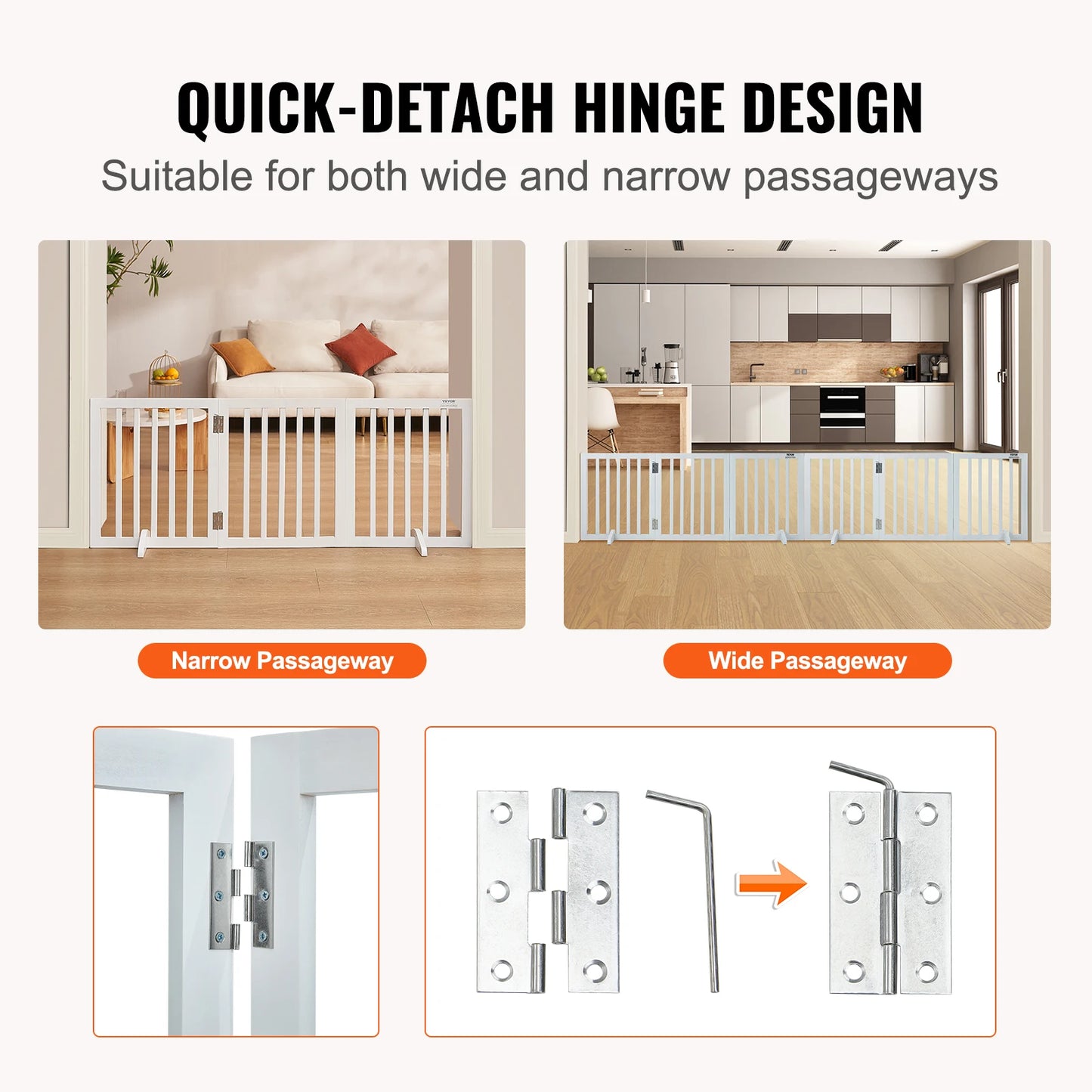 SucceBuy Free Standing Dog Gate 3 Panels | Foldable, Expandable  Dog Gate for Narrow Passageways