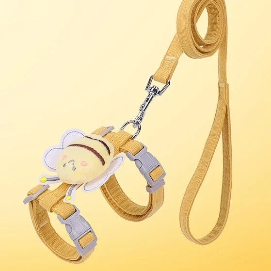 Cat Harness Leash Collar Set |  Adjustable Cartoon Bee Double Layer Dog Harness for Small Medium Cat Leash Outdoor Walking