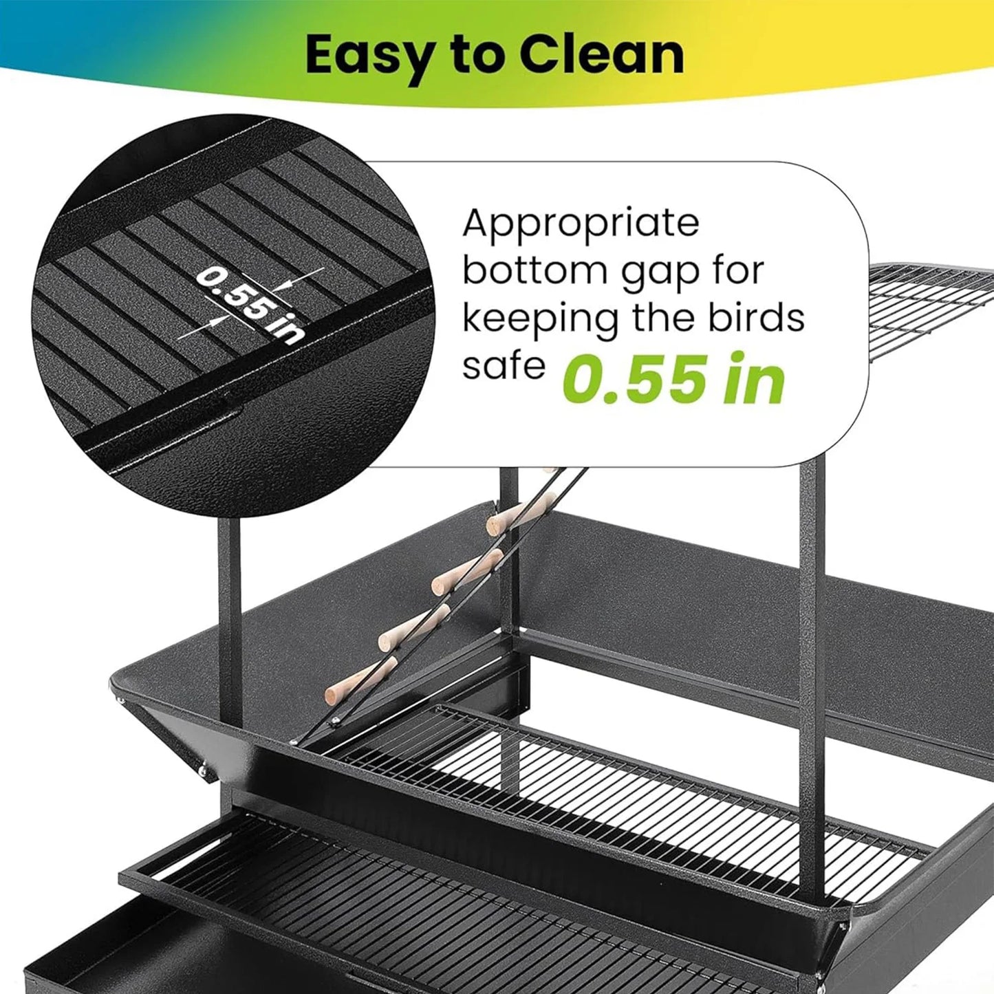 64" Bird Playstand with Wheels, Indoor Outdoor Parrot Activity Center With Perches, Ladders, Storage Shelf & Toy Hooks