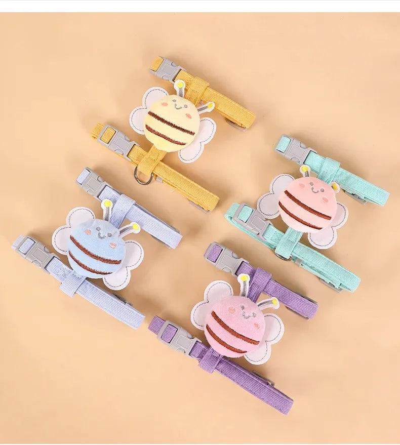 Cat Harness Leash Collar Set |  Adjustable Cartoon Bee Double Layer Dog Harness for Small Medium Cat Leash Outdoor Walking