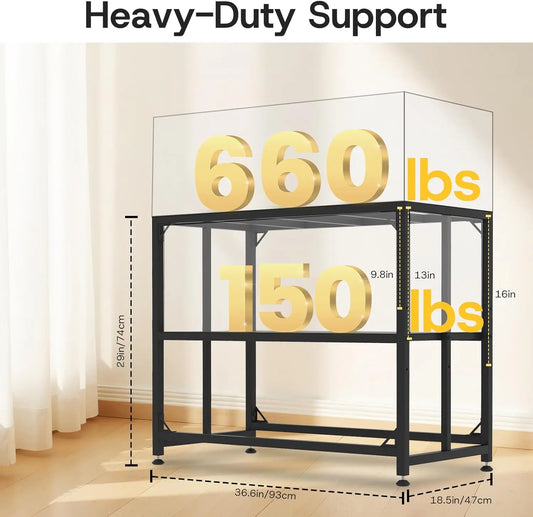 40 Gallon Heavy Duty Metal Aquarium Stand with 2-Tier Storage, 660LBS Capacity for Fish & Reptile Tanks (Black)