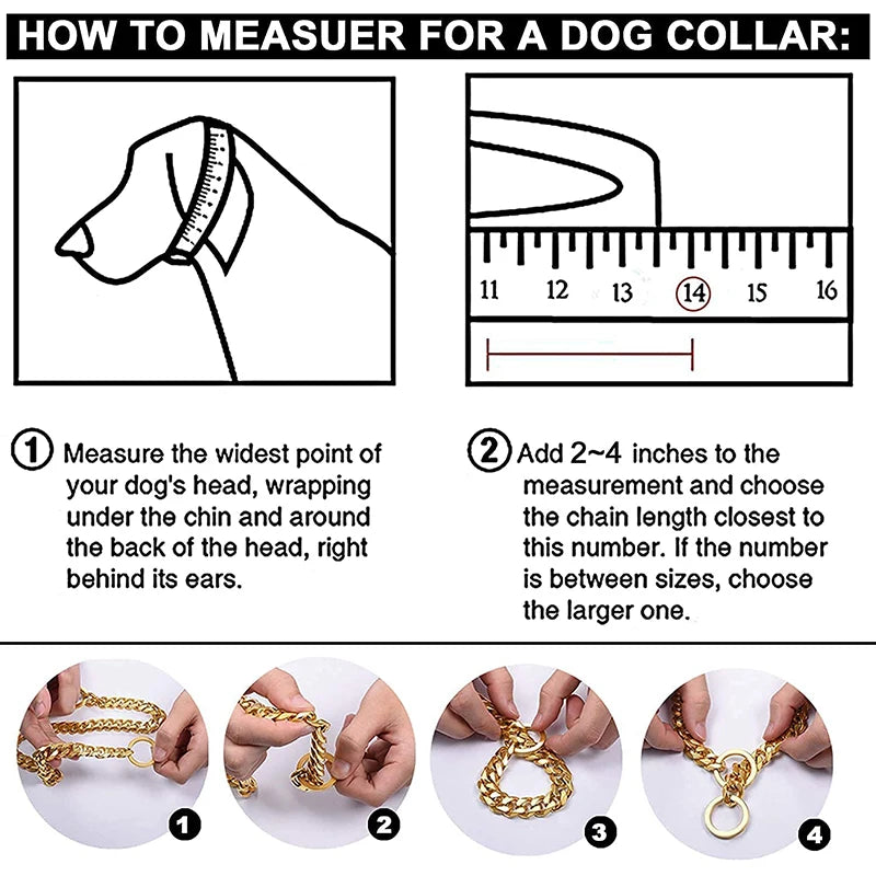 Stainless Chain Large Collar  Dogs Medium | Small Steel Gold  link for  Walking/Training
