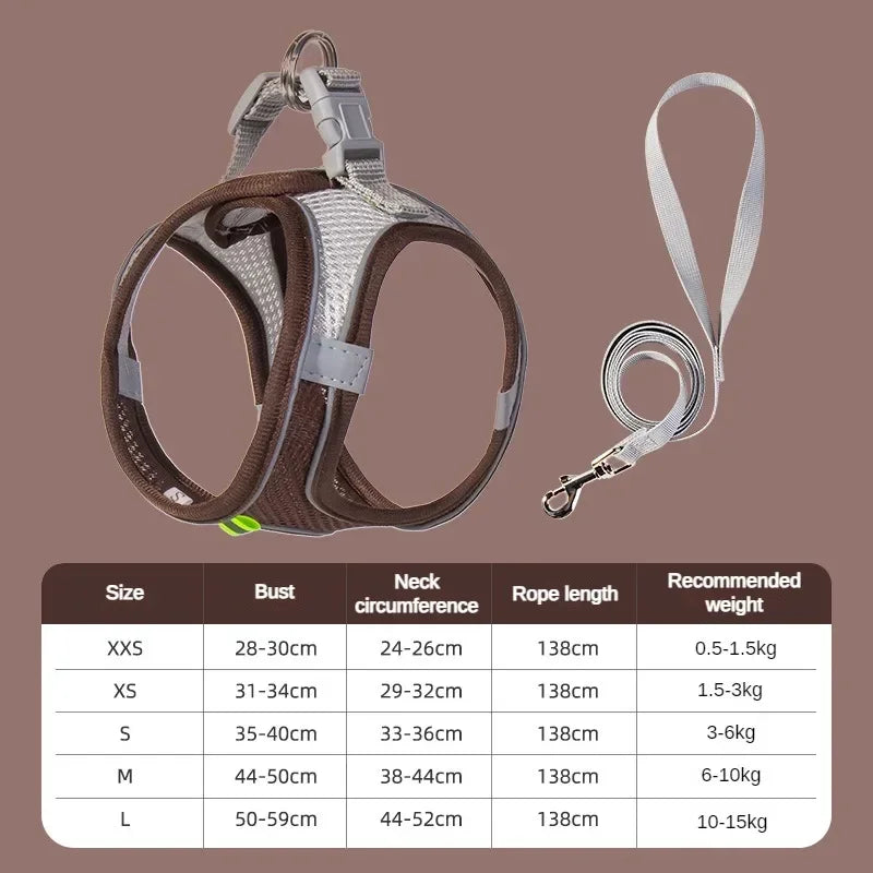 Adjustable Harness Set for  Puppy and Cat Harness Vest suitable for French Bulldog, Chihuahua, Small Dog Collar Pet Leash