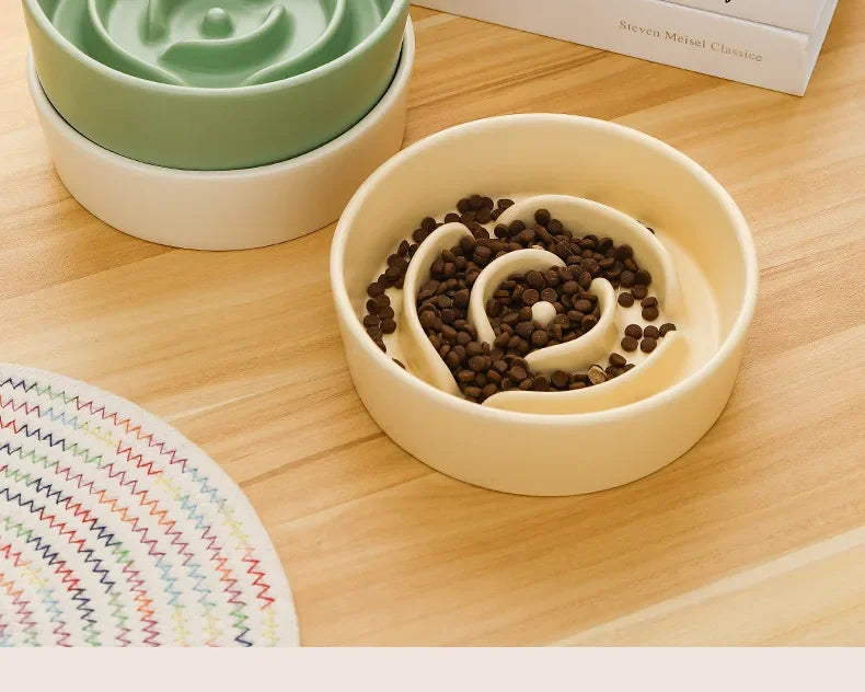 Ceramic Cat Dog Bowl, Ideal for Small and Medium-Sized Dogs, Slow Feeder Anti-Choking