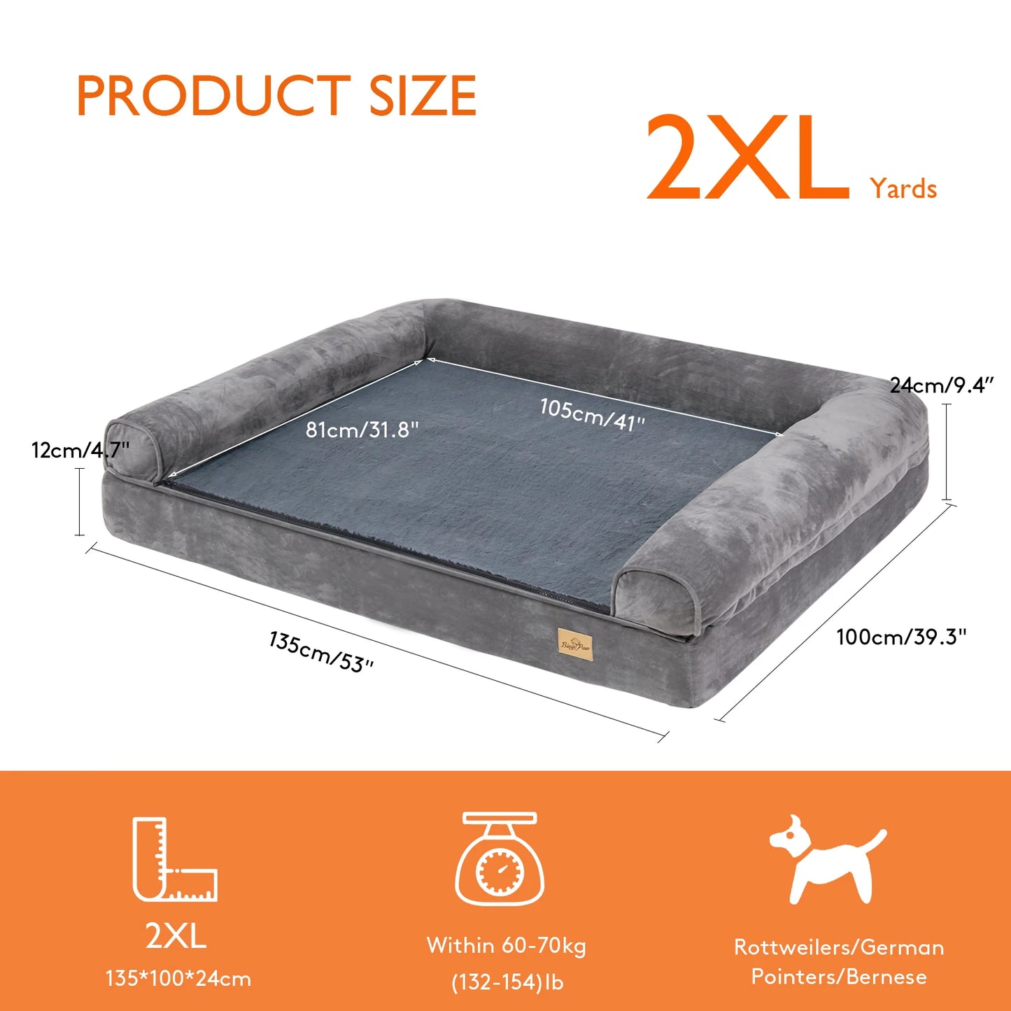 Extra Large Orthopedic Pet Mattress | Couch Sleeping Bed Cushion with Removable Washable Cover Soft Sponge Foam