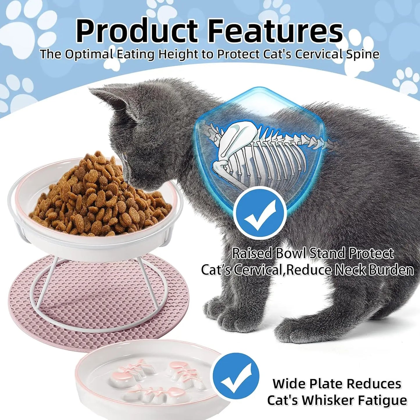 Elevated Ceramic Slow Feeder Bowl for Cats and Dogs, Reduces Vomiting and Choking, Whisker-Friendly Design