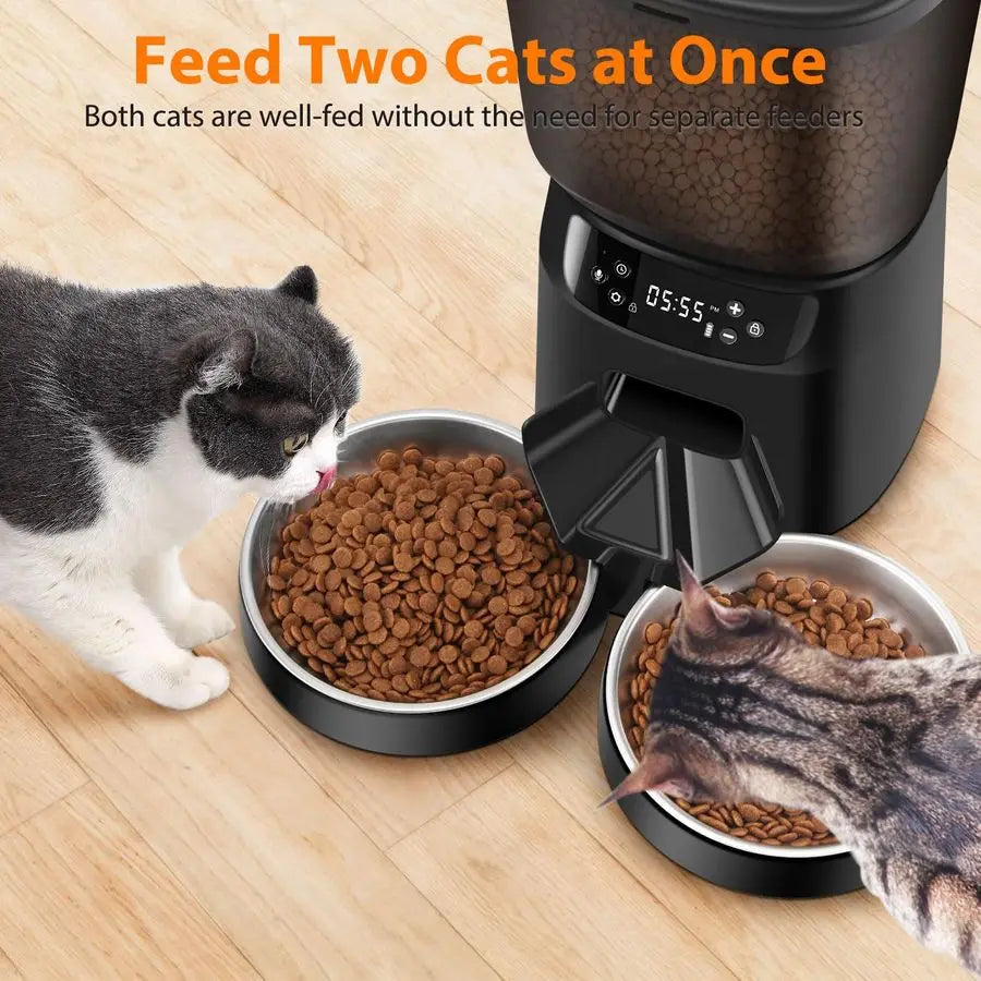 Cat Feeders for Two Cats, 5L 20 Cups Double Automatic Food Dispenser with 2 Stainless Bowls, Timer Setting 20 Portions