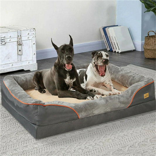 Jumbo Large Orthopedic Dog Bed Memory Foam | Waterproof Elevated Cushion Warm Puppy Bolster Couch Removable Cover