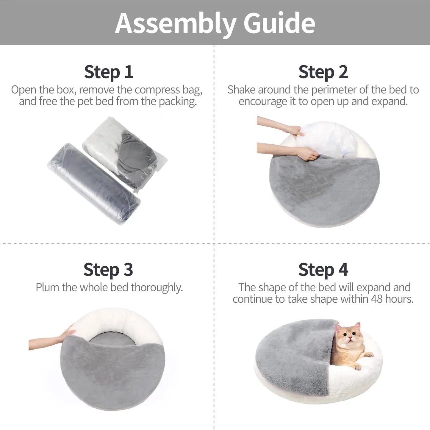 MEWOOFUN Cat Bed Cav | Cute Enclosed Bed With Blanket Washable | Non Slip Base for Kitten and Puppy (22' x 22')