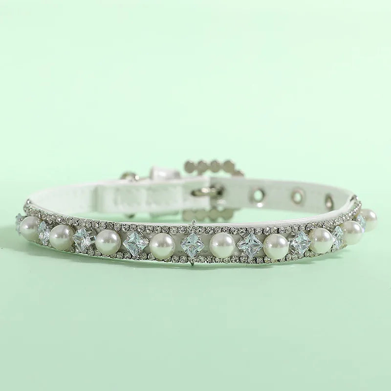 Luxury Cat Puppy Pearl Necklace Rhinestone Collar for Cats Small and Dogs