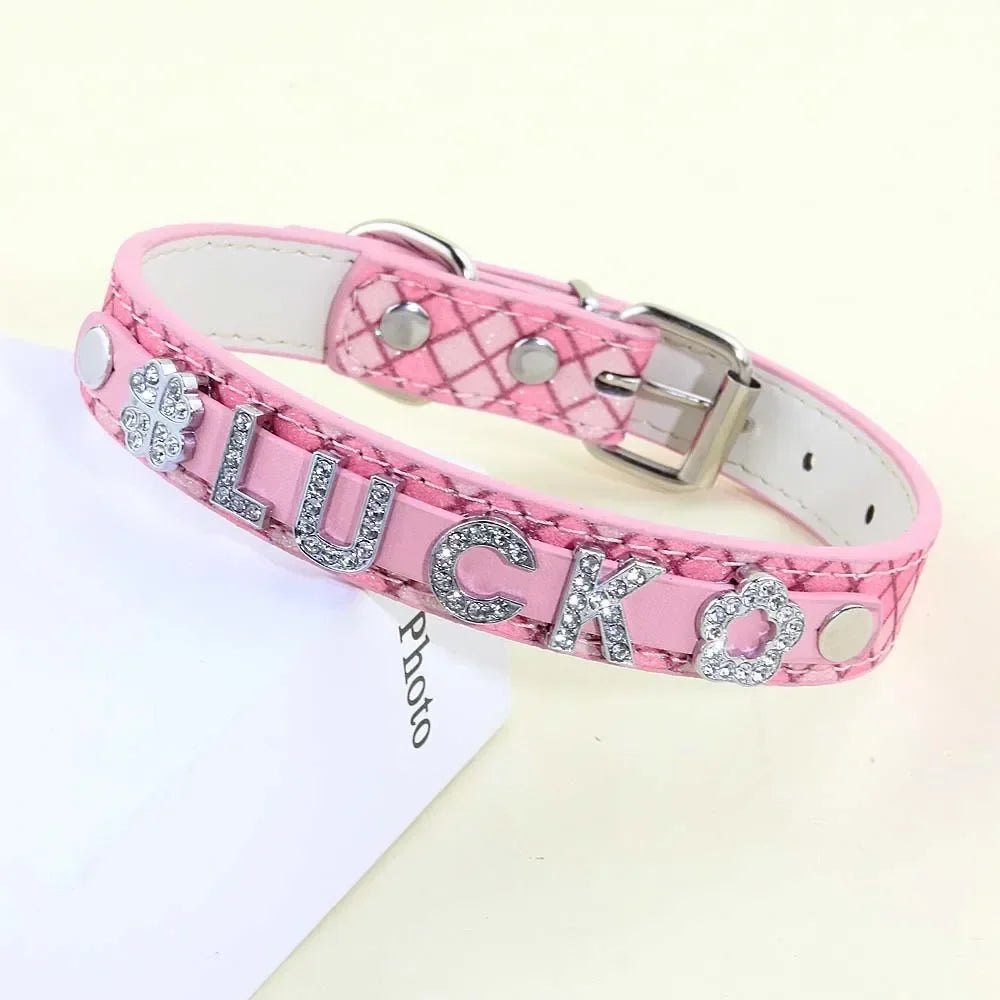 Bling Rhinestone Puppy Dog Personalized Small Dogs Chihuahua Collar Custom Cat Necklace Free Name Charms Pet Accessories