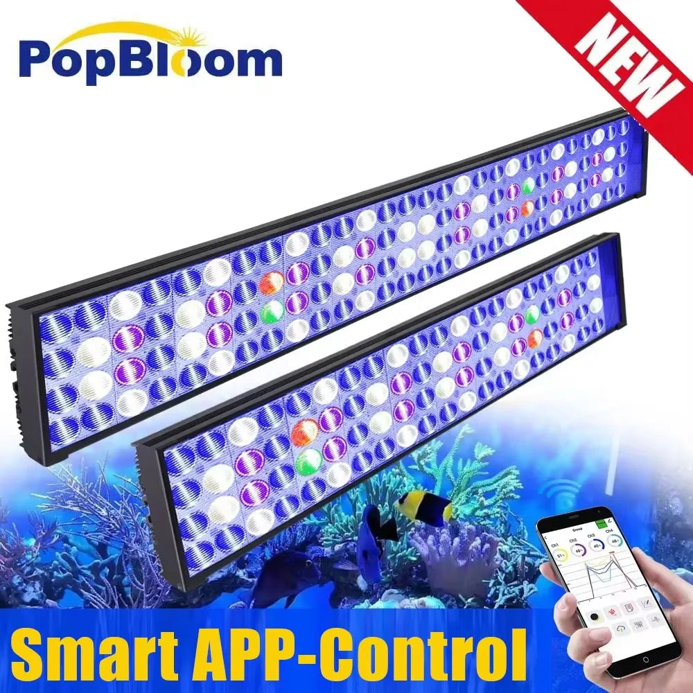 NEW PopBloom WiFi Led Aquarium Light, Full Spectrum Marine Lamp For 60-240cm Reef Corals | Seawater Led Fish Tank Lights