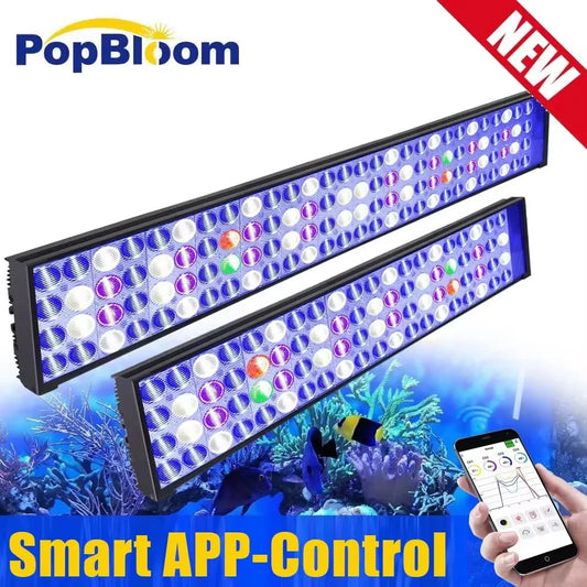 NEW PopBloom WiFi Led Aquarium Light, Full Spectrum Marine Lamp For 60-240cm Reef Corals | Seawater Led Fish Tank Lights