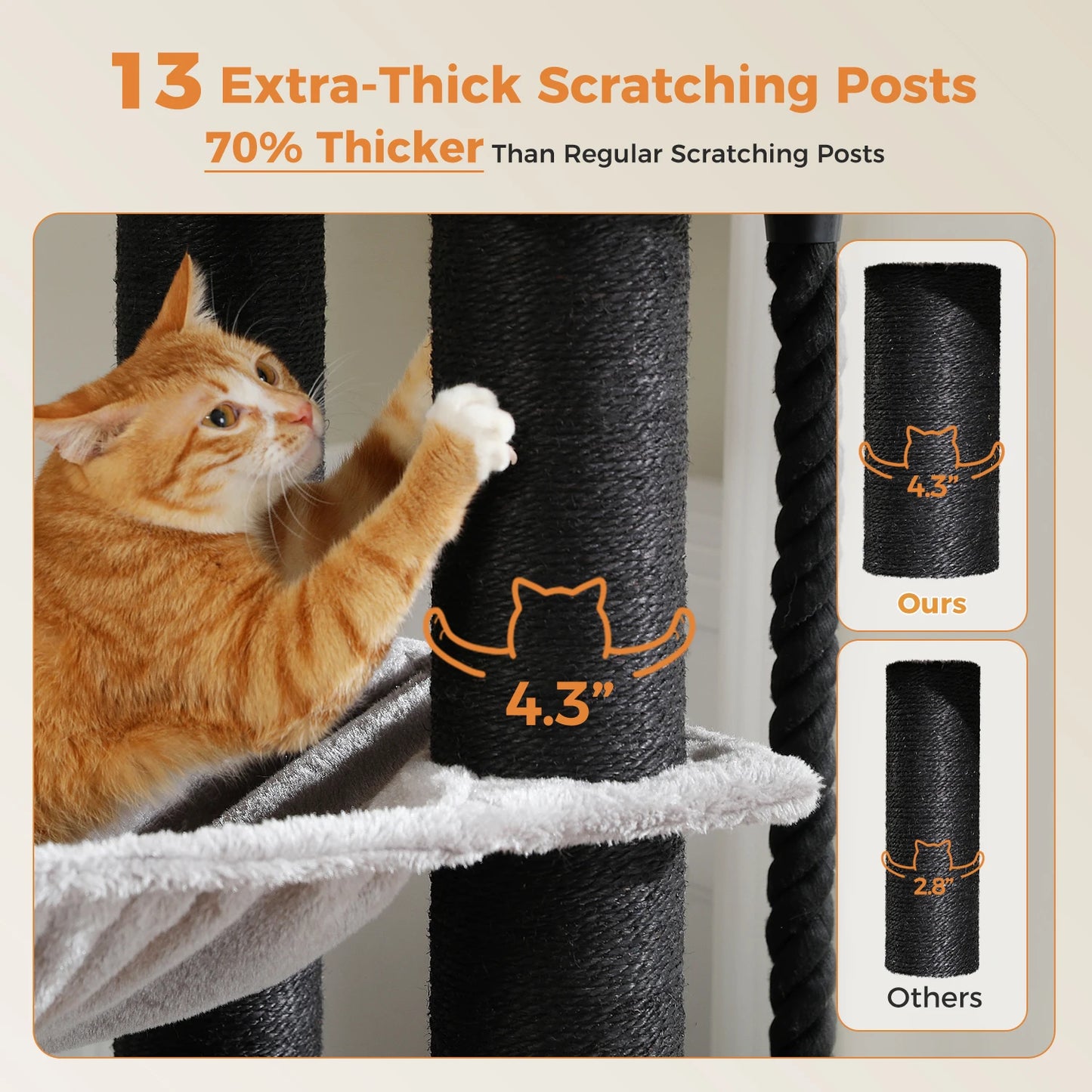 Large Tree Robust Cat Tower with Several Levels| Cat House Climbing Tree with Hammock 11 Sisal Posts  Perch