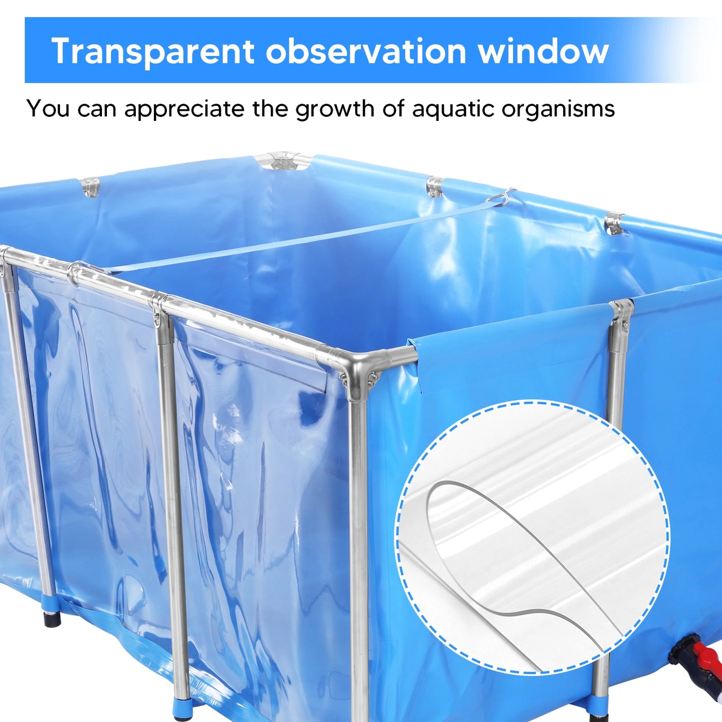 Above Ground Fish Pond with Frame & Drain Valve | Clear Viewing Panel for Ornamental Fish & Outdoor Use