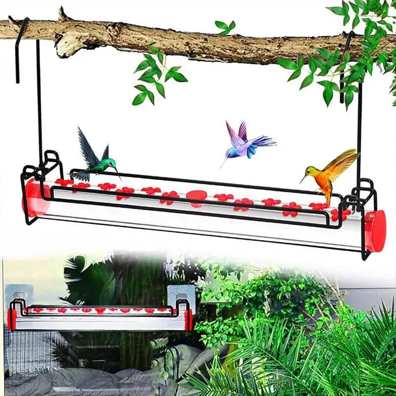 Window Hummingbird Feeder, Wild Bird Feeders With Flower, Feeding Ports Leak-Proof Food Dispenser For Garden