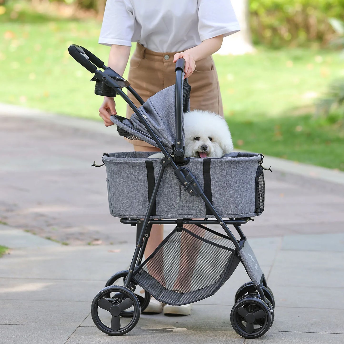 3 in 1 Pet Stroller with Removable Carrier, Folding Stroller for Small/Medium Dogs and Cats, Waterproof, All-Terrain, with Sun Screen
