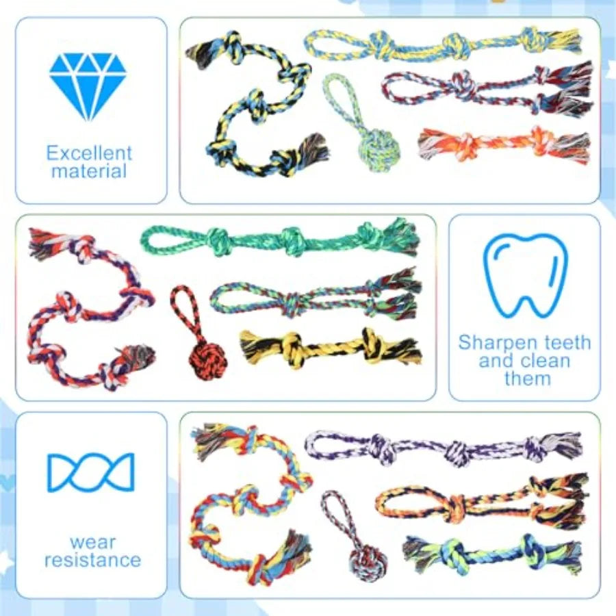 15-Piece Dog Rope Toys - Heavy Duty Cotton Tough Tug Toys for Aggressive Chewers Medium to Large Breeds Puppy Teeth Cleaning