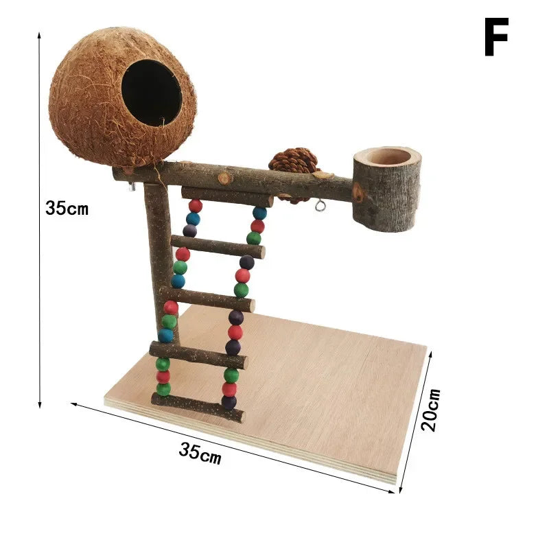 Solid Wood Parrot Stand Training | Wooden Pole Ladder Game Small Pet Interactive Amusement Park Desktop