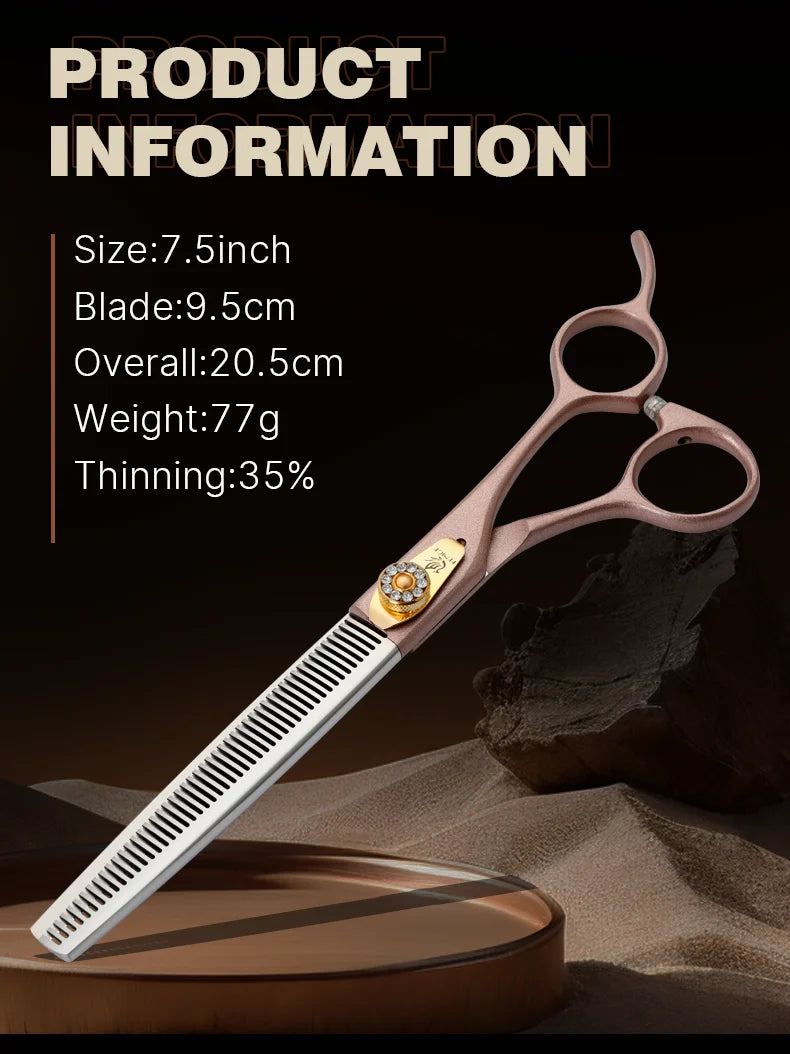 Fenice High-grade 7.5inch JP440C Steel Specials pet grooming thinner scissors Thinning rate 35%