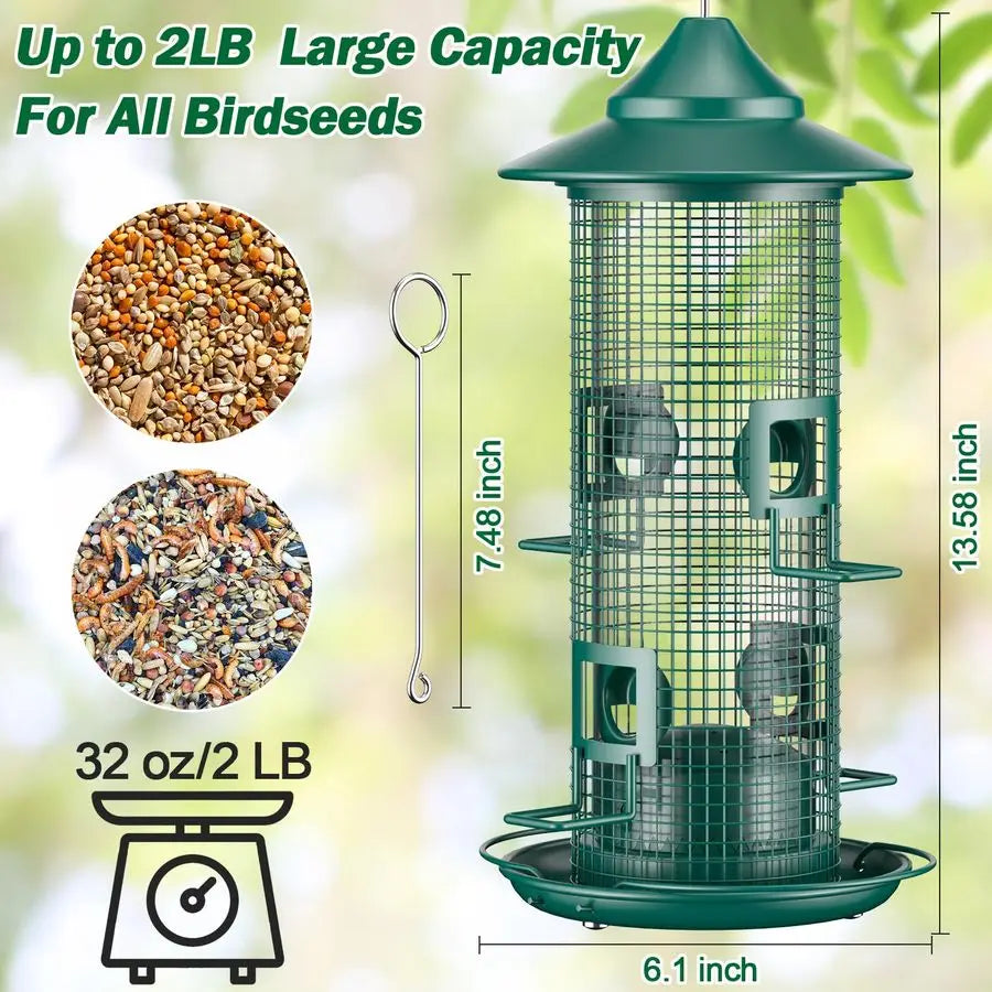 Mesh Tube Bird Feeder for Outdoors Hanging | Squirrel Chew Proof | Bird Feeders for Outside, Rustproof, 2LB Large Capacity