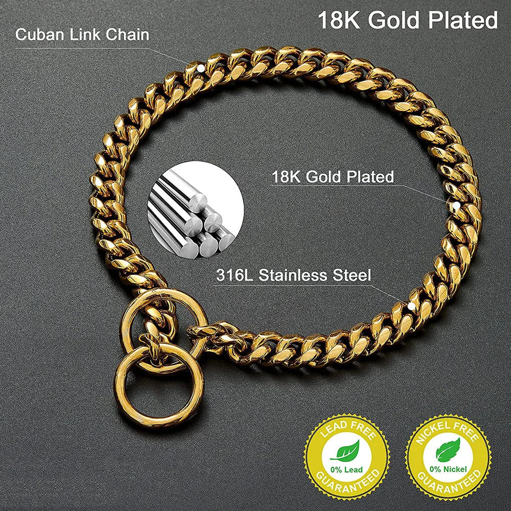 Stainless Chain Large Collar  Dogs Medium | Small Steel Gold  link for  Walking/Training