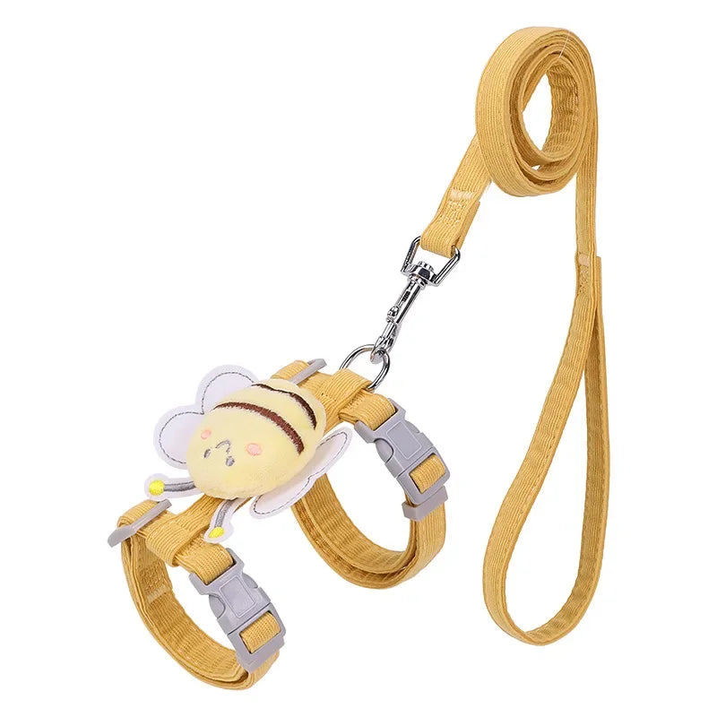 Cat Harness Leash Collar Set |  Adjustable Cartoon Bee Double Layer Dog Harness for Small Medium Cat Leash Outdoor Walking