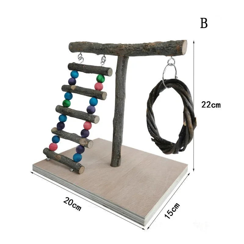 Solid Wood Parrot Stand Training | Wooden Pole Ladder Game Small Pet Interactive Amusement Park Desktop